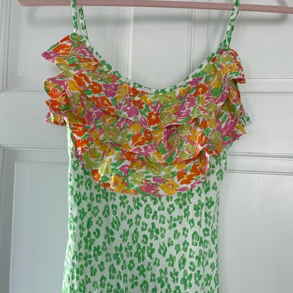 Rixo for target green leopard ruffled slip dress - Picture 2 of 9